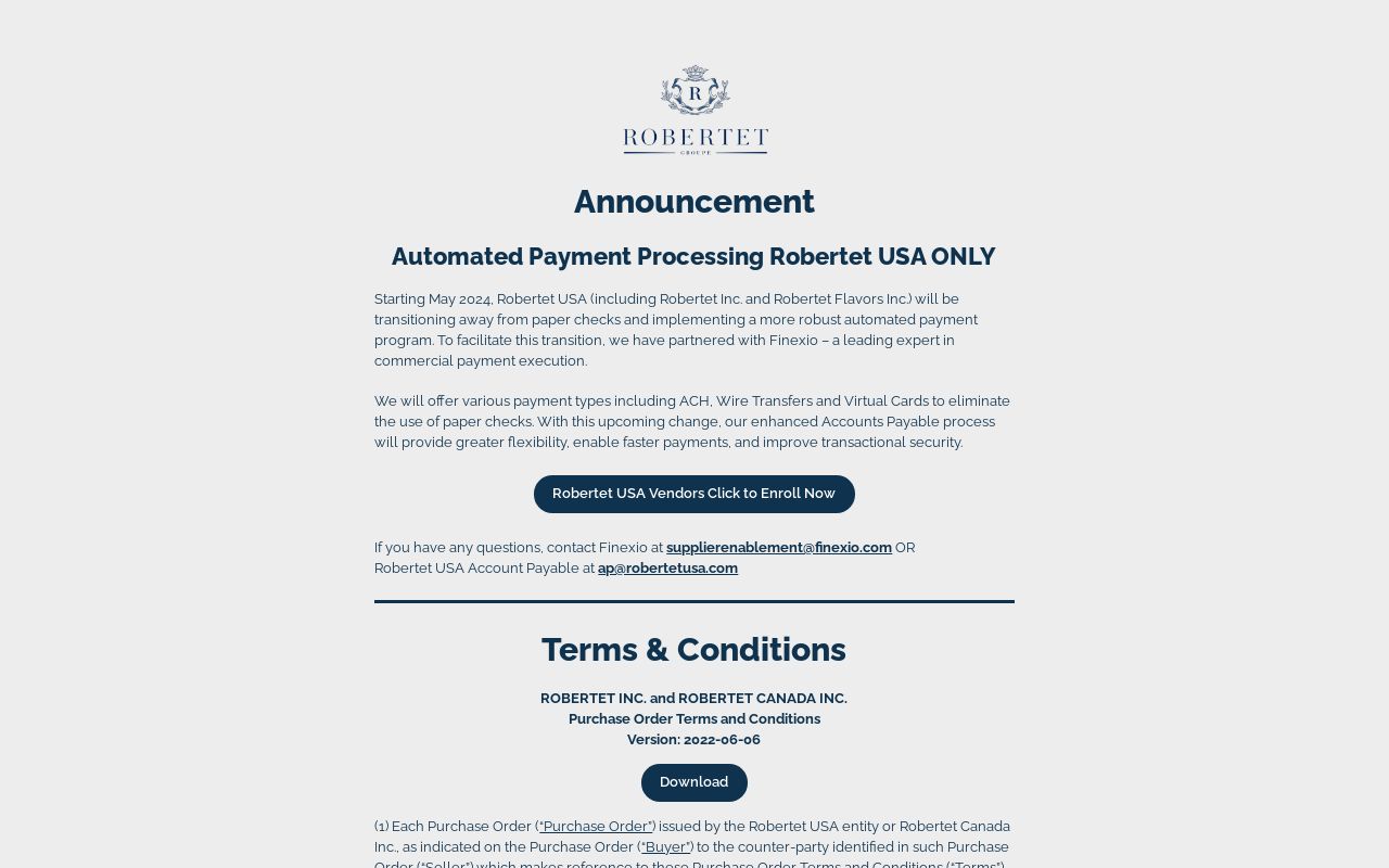 Robertet USA | Terms & Conditions